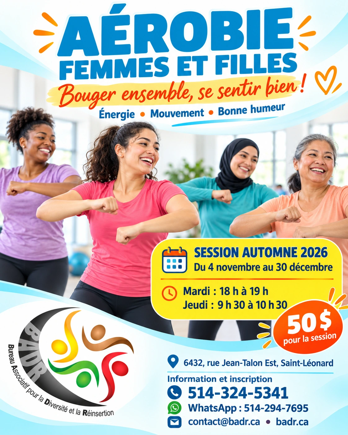 Affiche de l’aérobie pour femmes et filles au B.A.D.R.